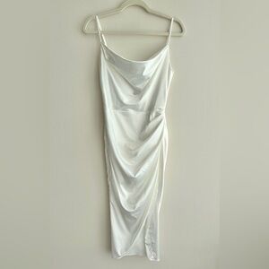 Satin Inspired Silky Midi Cowl Neck Dress, Bridal Shower Graduation Dress, S/M